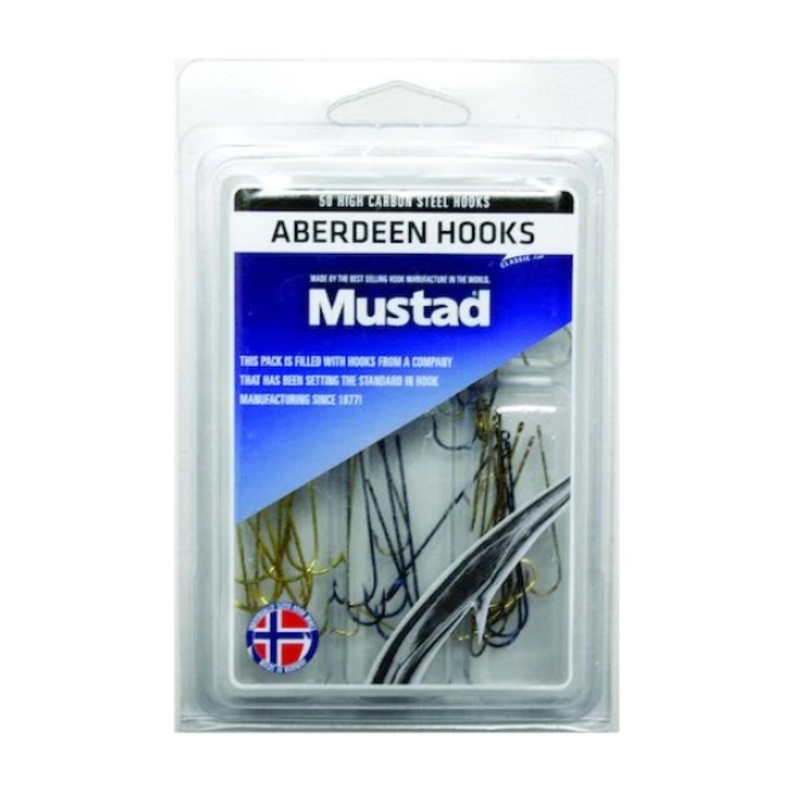 Mustad – ABERDEEN KIT – 50 High Carbon Steel Aberdeen Hooks