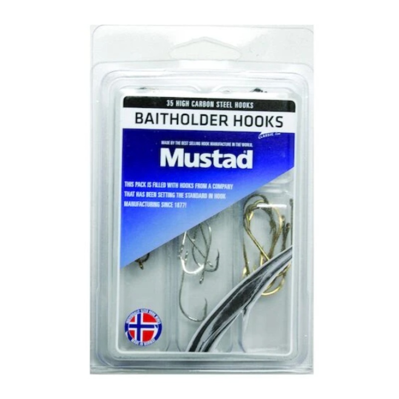 Mustad – BAITHOLDER KIT – 35 High Carbon Steel Baitholder Hooks