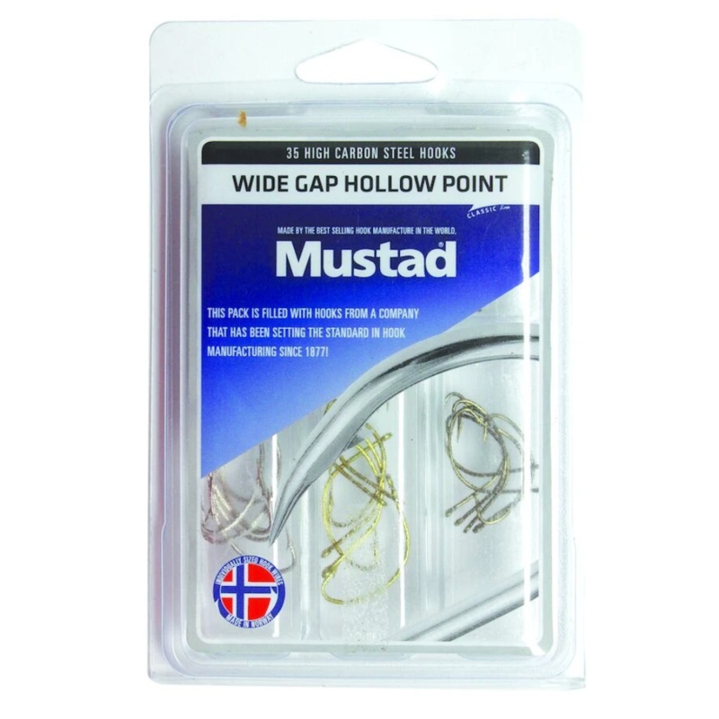 Mustad – WIDE GAP HOLLOW POINT HOOK KIT – 35 High Carbon Steel Wide Gap Hooks
