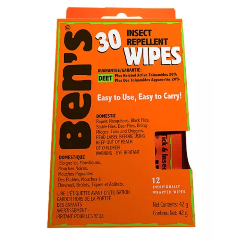 Ben’s 30% Deet Tick and Insect Repellent Field Wipes