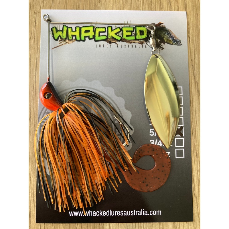5/8oz Single Willow Blade Spinnerbait ~ RUSTY ORANGE ~ Grub Trailer (Gold Blade)