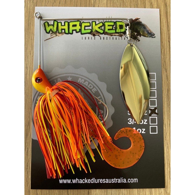 5/8oz Single Willow Blade Spinnerbait ~ SUNRISE ORANGE ~ Grub Trailer (Gold Blade)