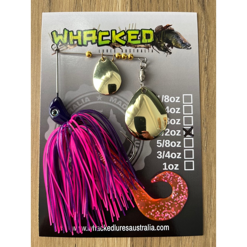 1/2oz Spinnerbait ~ PINK & PURPLE ~ Grub Trailer (Gold Blades)