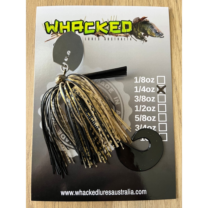 1/4oz Weedless Football Head Chatterbait ~ BLACK & GOLD ~ Grub Trailer