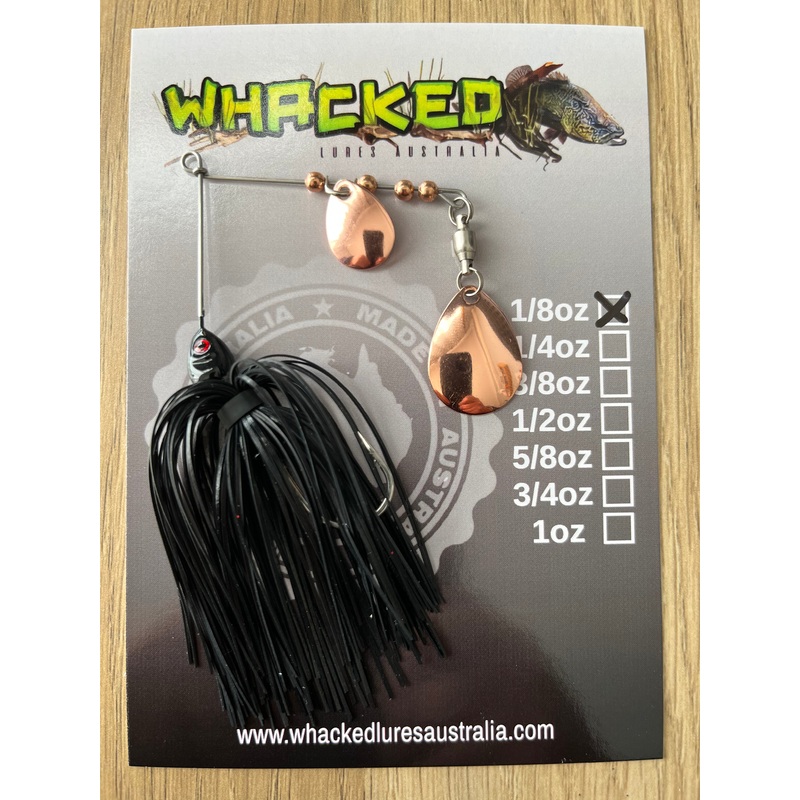 1/8oz Guppy Head Spinnerbait ~ BLACK (Copper Blades)