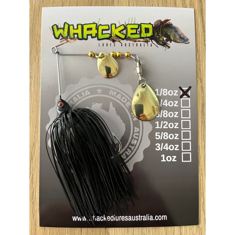 1/8oz Guppy Head Spinnerbait ~ BLACKOUT NIGHTMARE (Gold Blades)