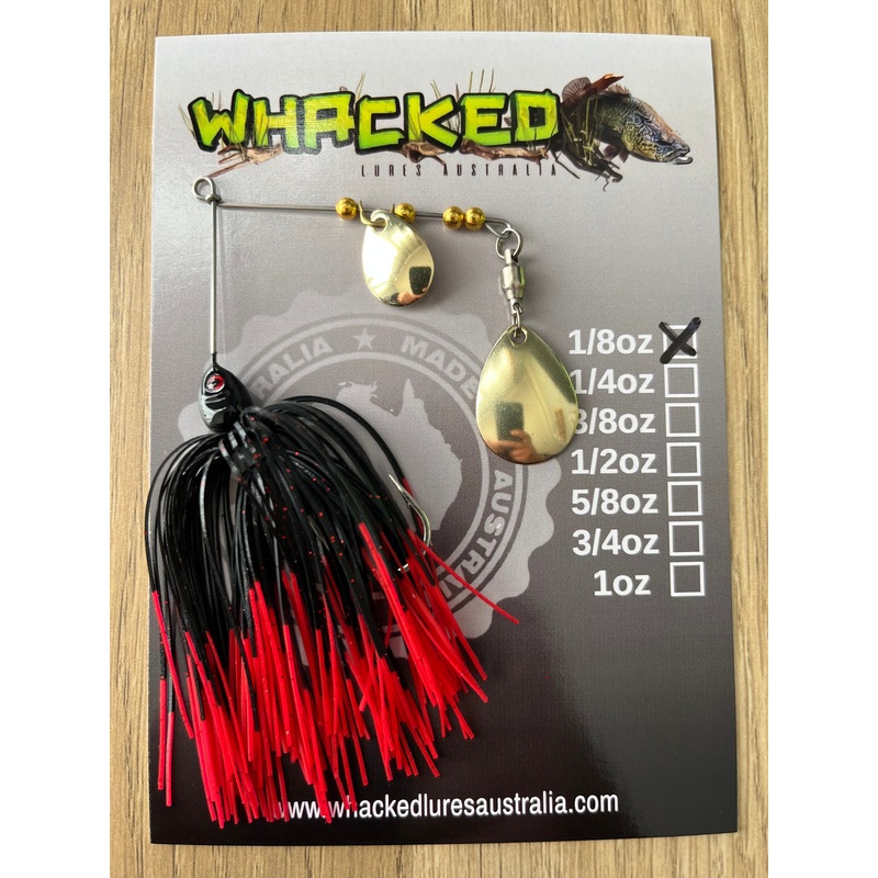 1/8oz Guppy Head Spinnerbait ~ FIRETIP RED (Gold Blades)