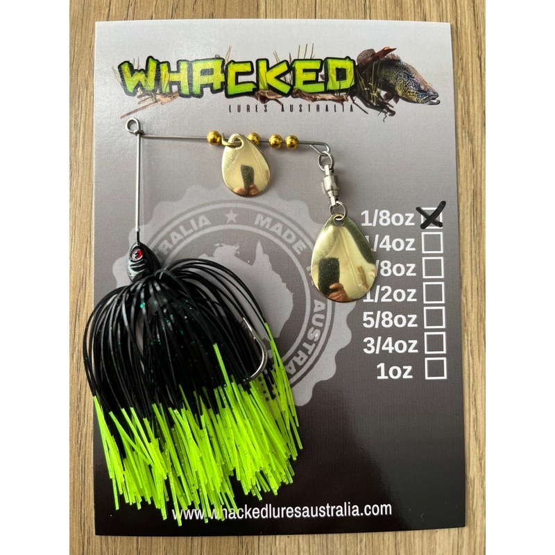 1/8oz Guppy Head Spinnerbait ~ FLURO DIP BLACK (Gold Blades)