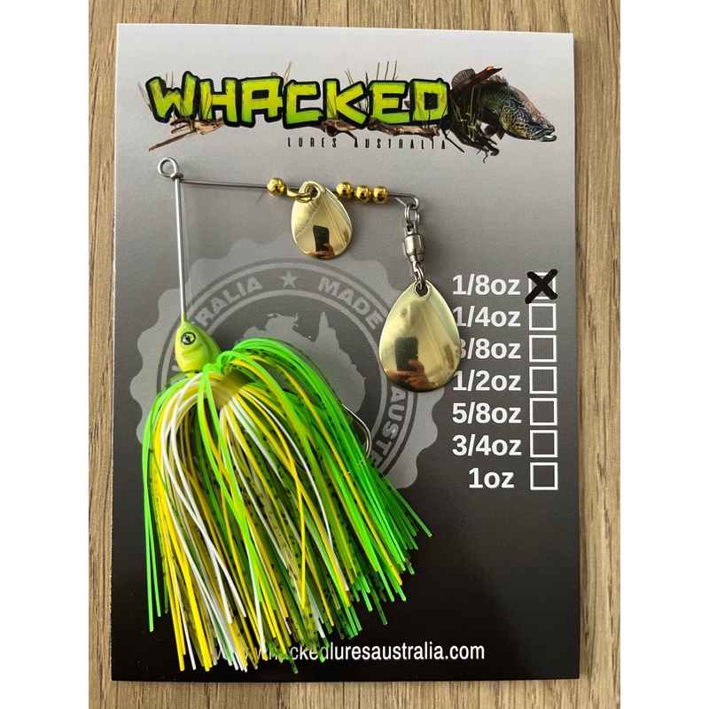 1/8oz Guppy Head Spinnerbait ~ KERMIT (Gold Blades)