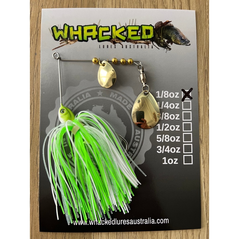 1/8oz Guppy Head Spinnerbait ~ LIME SPLICE (Gold Blades)