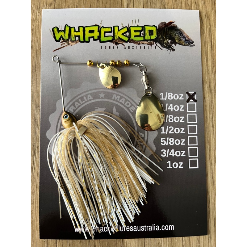 1/8oz Guppy Head Spinnerbait ~ WHITE GOLD (Gold Blades)