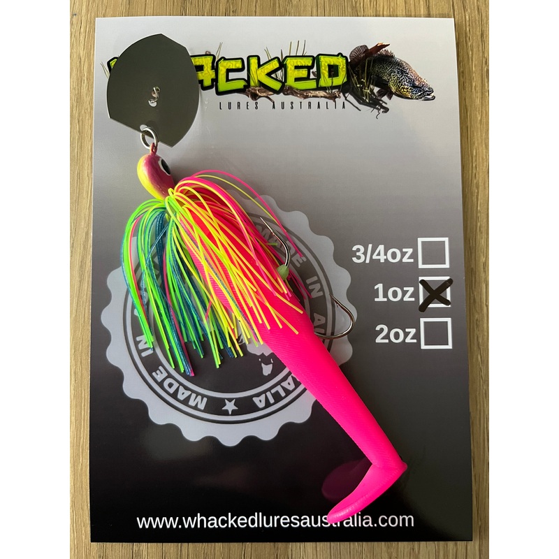 1oz ‘Crazy Eyes’ CHATTERBAIT ~ FLURO POP ~ 5 Paddle Tail Trailer + Stinger