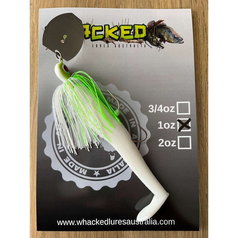 1oz ‘Crazy Eyes’ CHATTERBAIT ~ LIME SPLICE ~ 5 Paddle Tail Trailer + Stinger
