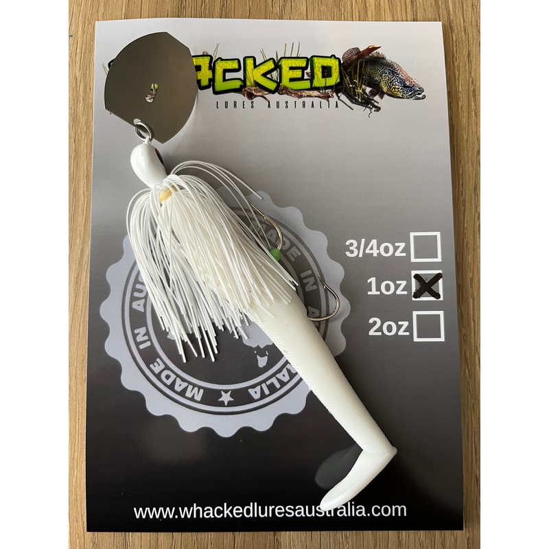 1oz ‘Crazy Eyes’ CHATTERBAIT ~ WHITE ~ 5 Paddle Tail Trailer + Stinger