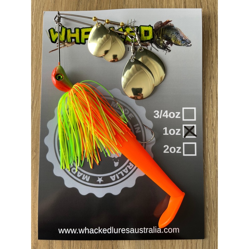 1oz Quad Spin Spinnerbait ~ CITRUS ~ Paddle Tail Trailer + Stinger Hook (Gold Blades)