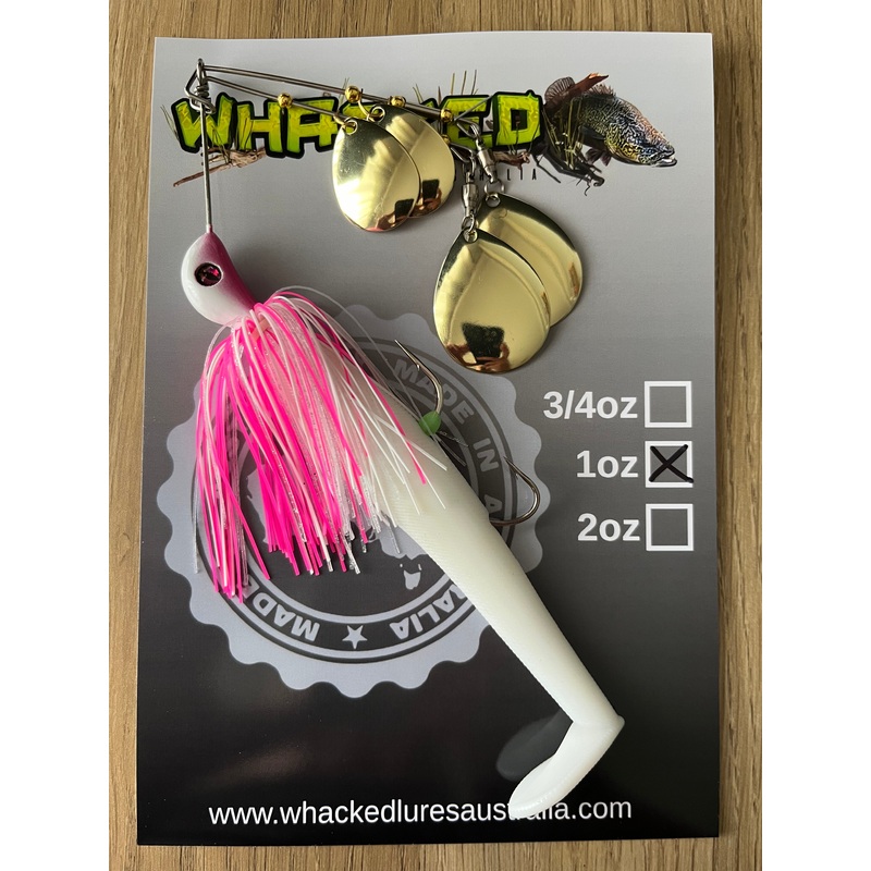 1oz Quad Spin Spinnerbait ~ COCONUT ICE ~ Paddle Tail Trailer + Stinger Hook (Gold Blades)