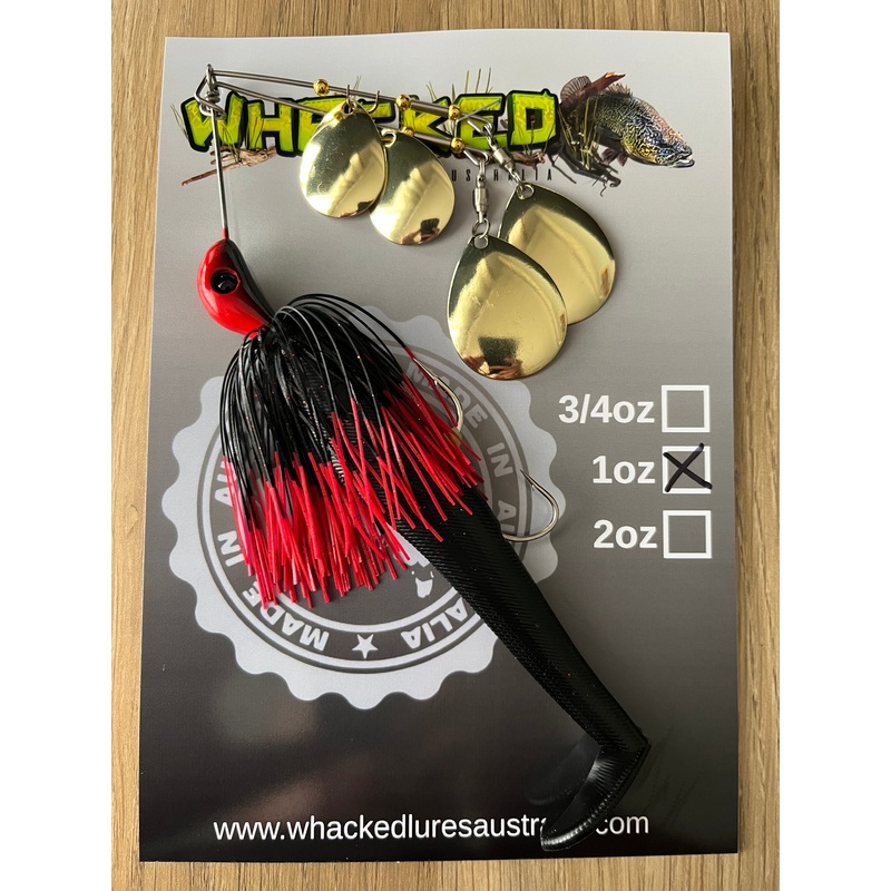 1oz Quad Spin Spinnerbait ~ FIRETIP RED ~ Paddle Tail Trailer + Stinger Hook (Gold Blades)