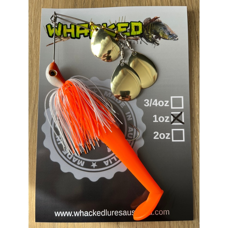 1oz Quad Spin Spinnerbait ~ ORANGE ICE ~ Paddle Tail Trailer + Stinger Hook (Gold Blades)