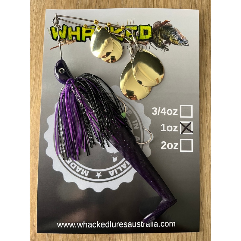 1oz Quad Spin Spinnerbait ~ PHANTOM PURPLE ~ Paddle Tail Trailer + Stinger Hook (Gold Blades)
