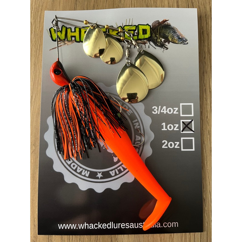 1oz Quad Spin Spinnerbait ~ VOLCANO ~ Paddle Tail Trailer + Stinger Hook (Gold Blades)