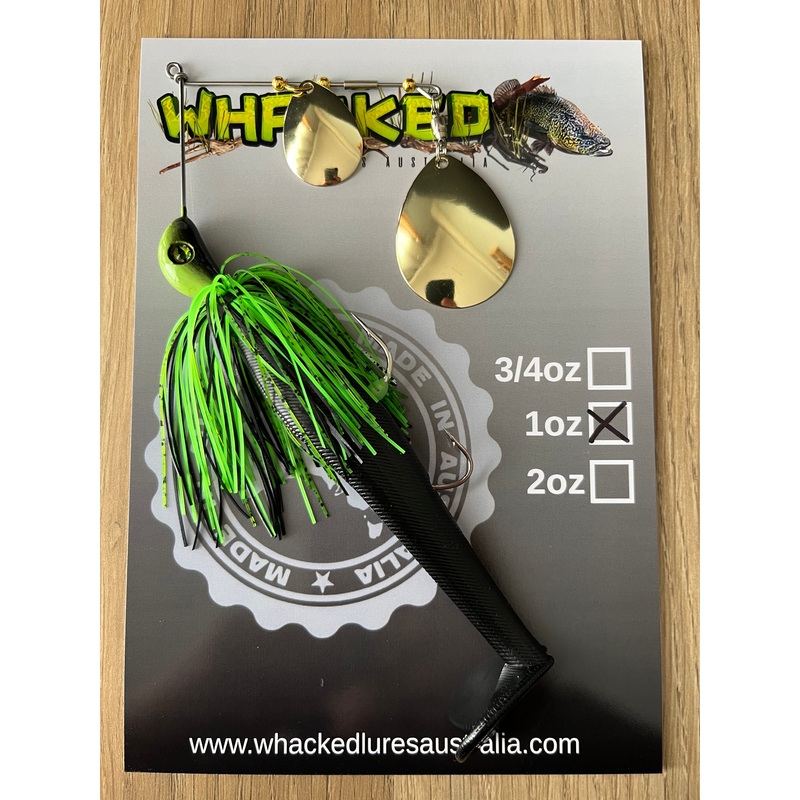1oz Spinnerbait ~ GOBLIN GREEN ~ 5 Paddle Tail Trailer + Stinger Hook (Gold Blades)