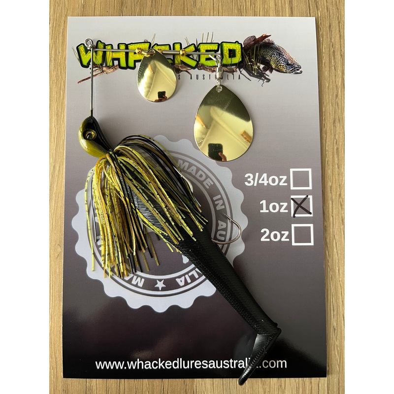 1oz Spinnerbait ~ GREMLIN GREEN ~ 5 Paddle Tail Trailer + Stinger Hook (Gold Blades)
