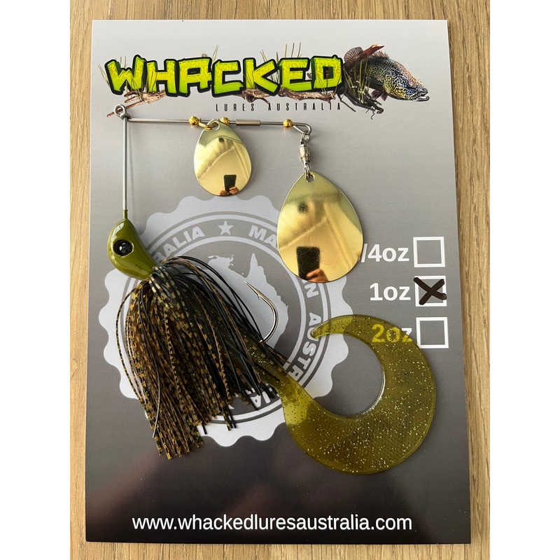 1oz Spinnerbait ~ GUPPY GREEN ~ 6 Grub Trailer (Gold Blades)