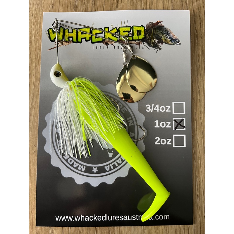 1oz Twin Spin Spinnerbait ~ ACID WHITE ~ Paddle Tail Trailer + Stinger Hook (Gold Blades)