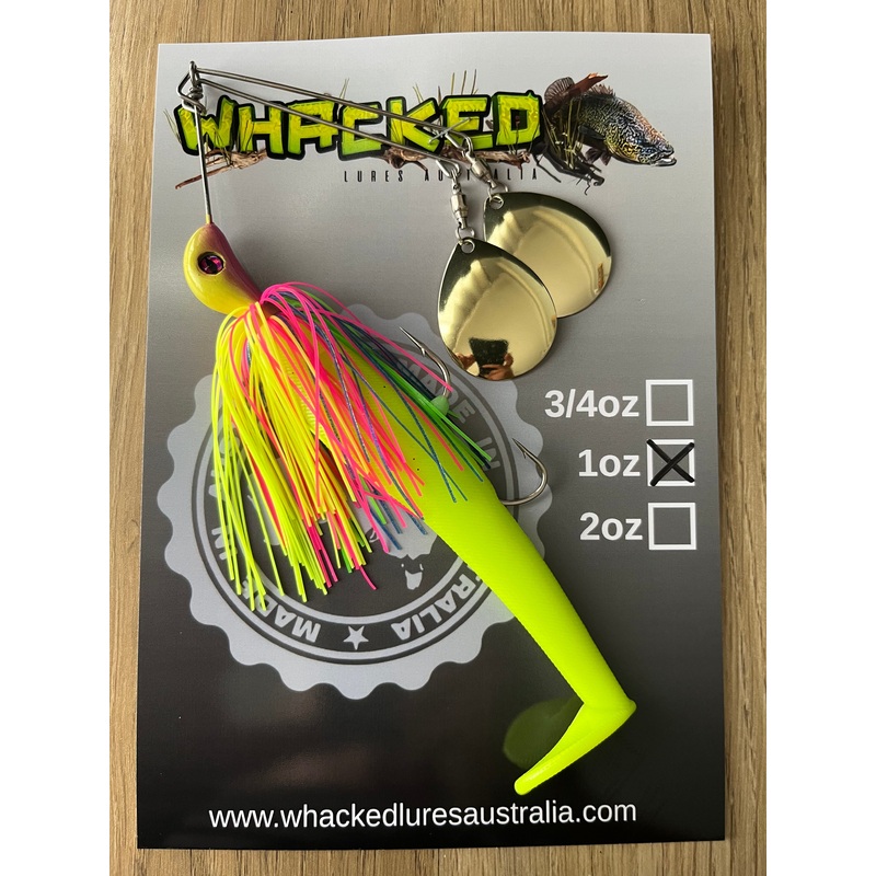 1oz Twin Spin Spinnerbait ~ FLURO POP ~ Paddle Tail Trailer + Stinger Hook (Gold Blades)