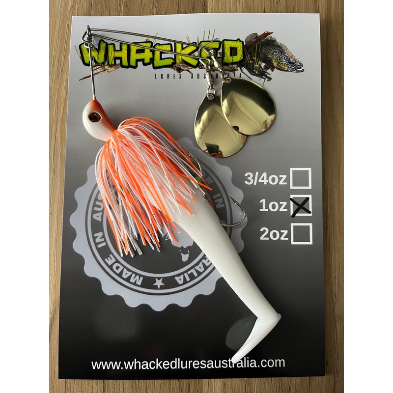 1oz Twin Spin Spinnerbait ~ ORANGE ICE ~ Paddle Tail Trailer + Stinger Hook (Gold Blades)