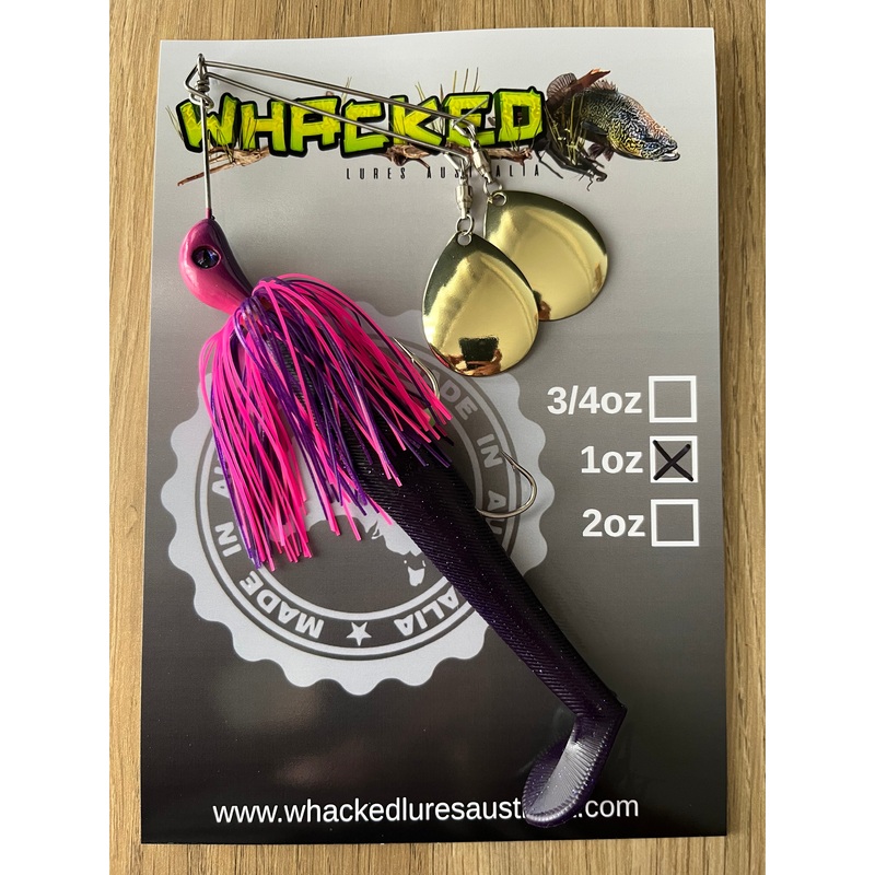 1oz Twin Spin Spinnerbait ~ PINK & PURPLE ~ Paddle Tail Trailer + Stinger Hook (Gold Blades)