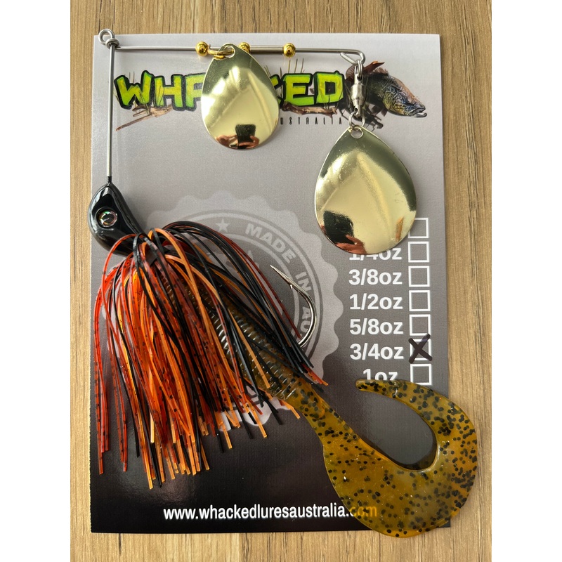3/4oz Spinnerbait ~ RUSTIC ORANGE ~ Grub Trailer (Gold Blades)