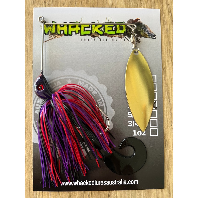 5/8oz Single Willow Blade Spinnerbait ~ EVIL PURPLE ~ Grub Trailer (Gold Blade)