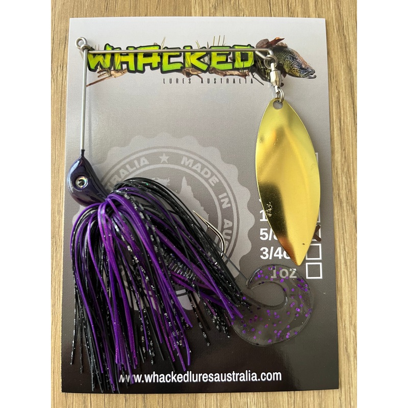 5/8oz Single Willow Blade Spinnerbait ~ PHANTOM PURPLE ~ Grub Trailer (Gold Blade)