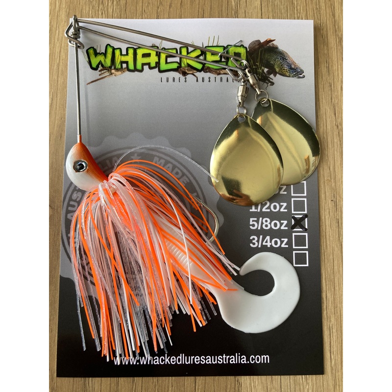 5/8oz Twin Spin Spinnerbait ~ ORANGE ICE ~ Grub Trailer (Gold Blades)