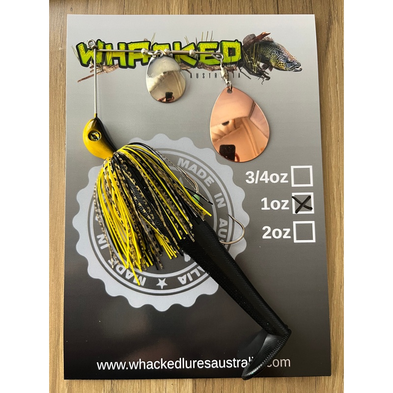 1oz Spinnerbait ~ BLACK & YELLOW ~ 5 Paddle Tail Trailer + Stinger Hook (Mixed Blades)