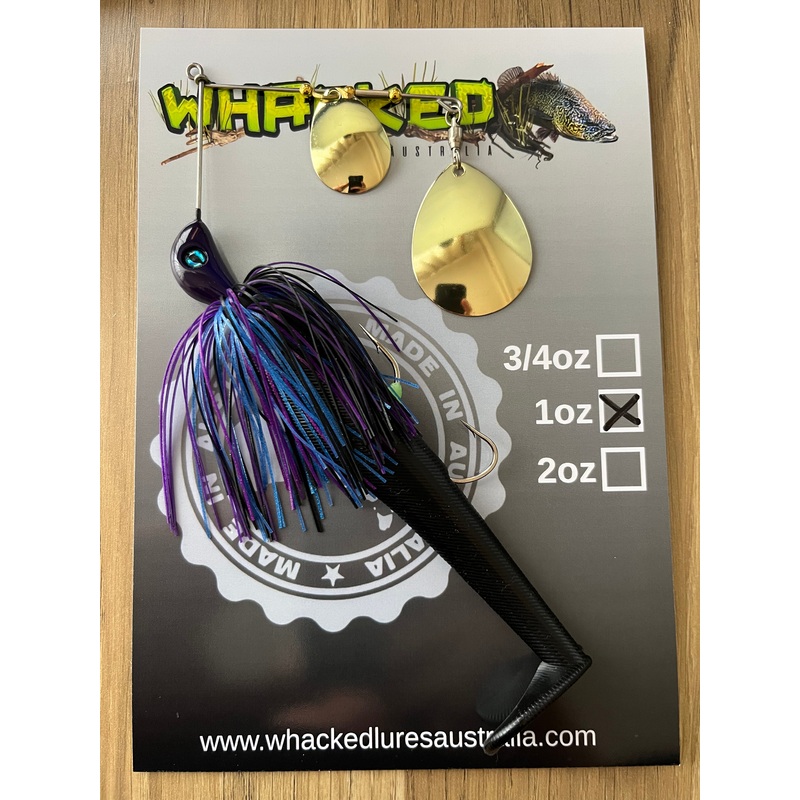 1oz Spinnerbait ~ BRUISER ~ 5 Paddle Tail Trailer + Stinger Hook (Gold Blades)
