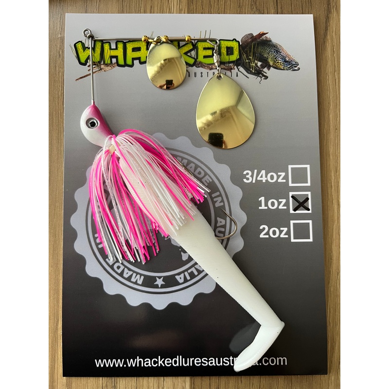 1oz Spinnerbait ~ COCONUT ICE ~ 5 Paddle Tail Trailer + Stinger Hook (Gold Blades)