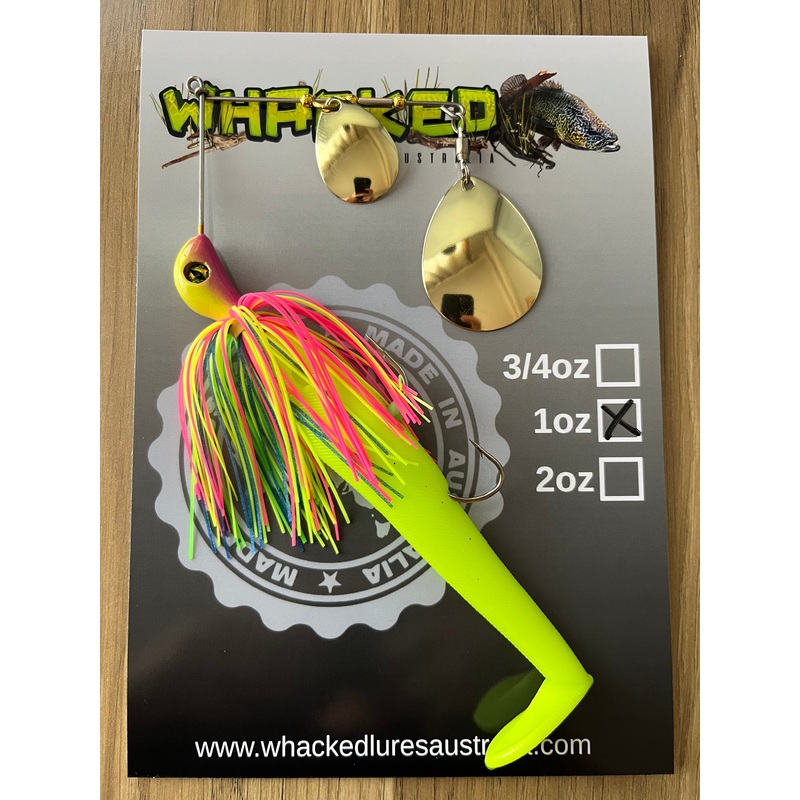 1oz Spinnerbait ~ FLURO POP ~ 5 Paddle Tail Trailer + Stinger Hook (Gold Blades)