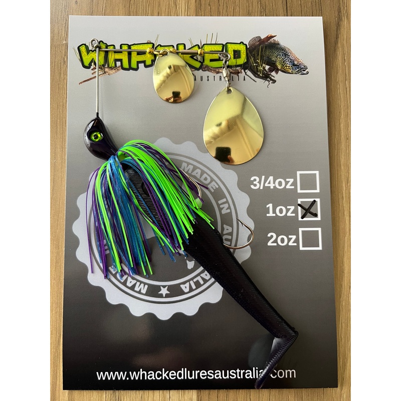 1oz Spinnerbait ~ JUNE BUG ~ 5 Paddle Tail Trailer + Stinger Hook (Gold Blades)