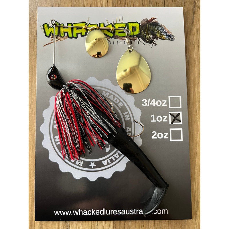 1oz Spinnerbait ~ PHANTOM BLACK ~ 5 Paddle Tail Trailer + Stinger Hook (Gold Blades)