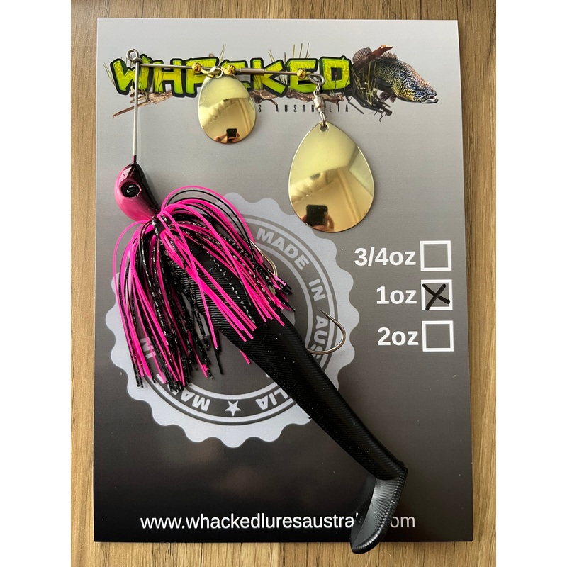 1oz Spinnerbait ~ SEXY WITCH ~ 5 Paddle Tail Trailer + Stinger Hook (Gold Blades)