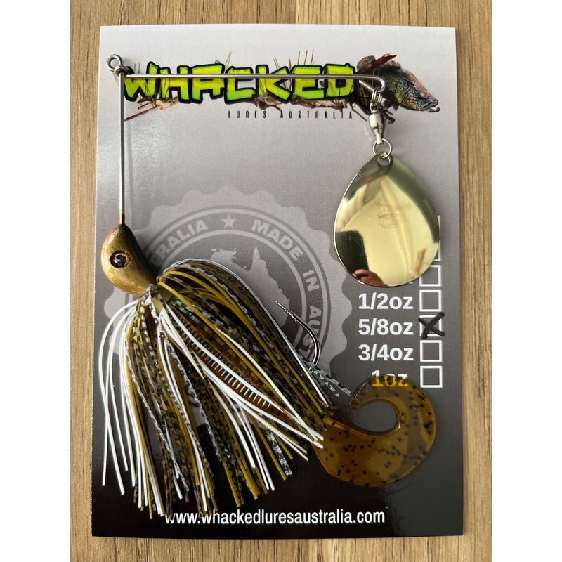 5/8oz Single Blade Spinnerbait ~ BATTLE TOAD ~ Grub Trailer (Gold Blade)