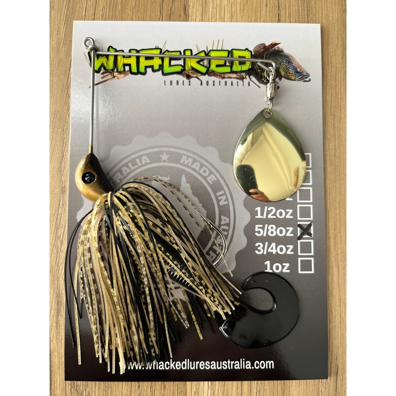 5/8oz Single Blade Spinnerbait ~ BLACK & GOLD ~ Grub Trailer (Gold Blade)