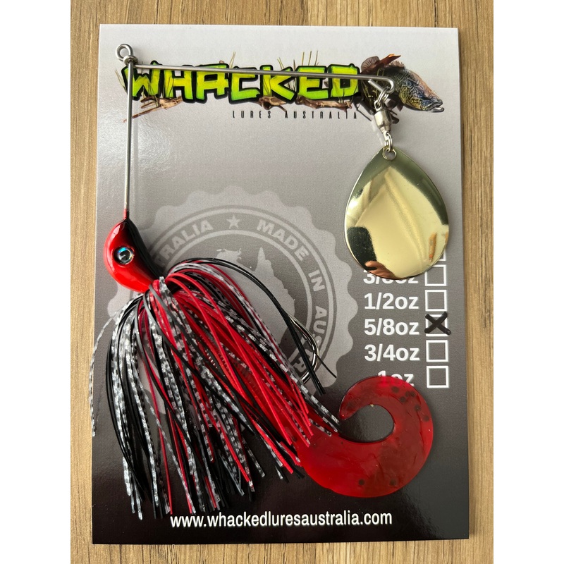 5/8oz Single Blade Spinnerbait ~ PHANTOM RED ~ Grub Trailer (Gold Blade)