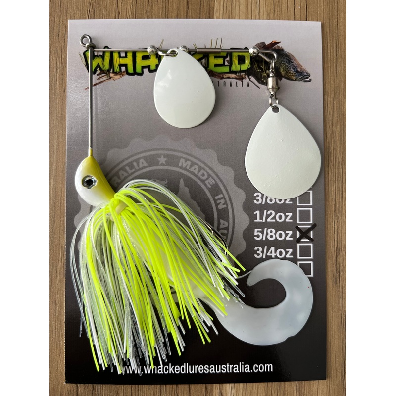5/8oz Spinnerbait ~ ACID WHITE ~ Grub Trailer (Coloured Blades)