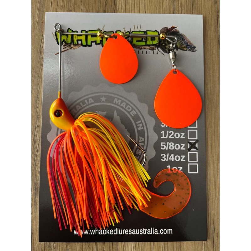 5/8oz Spinnerbait ~ SUNRISE ORANGE ~ Grub Trailer (Coloured Blades)
