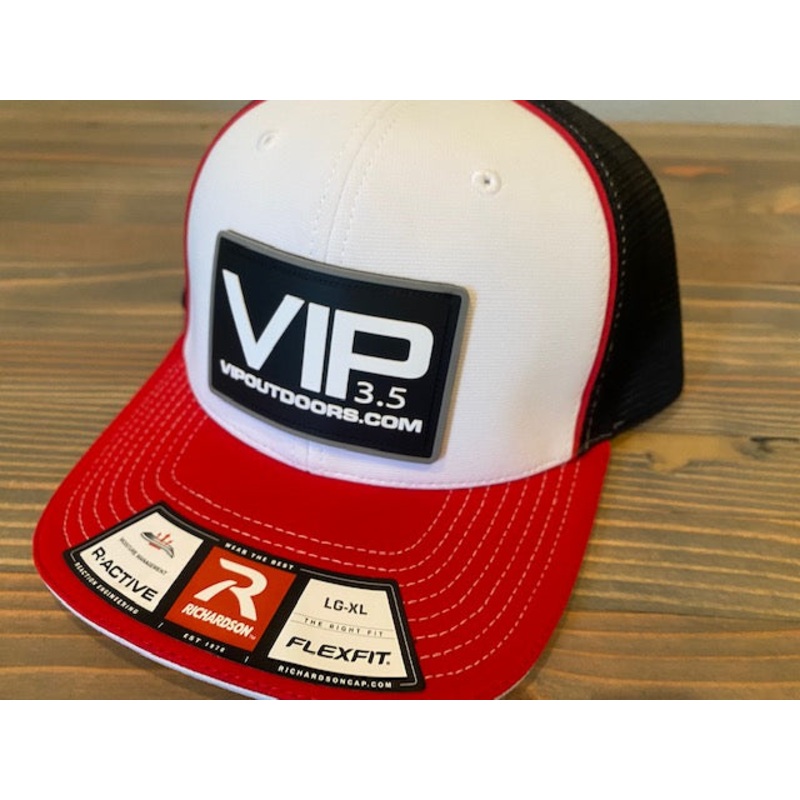 VIP Red, White, Black Mesh with Black/White Rubber Patch Flex Fit (L/XL)