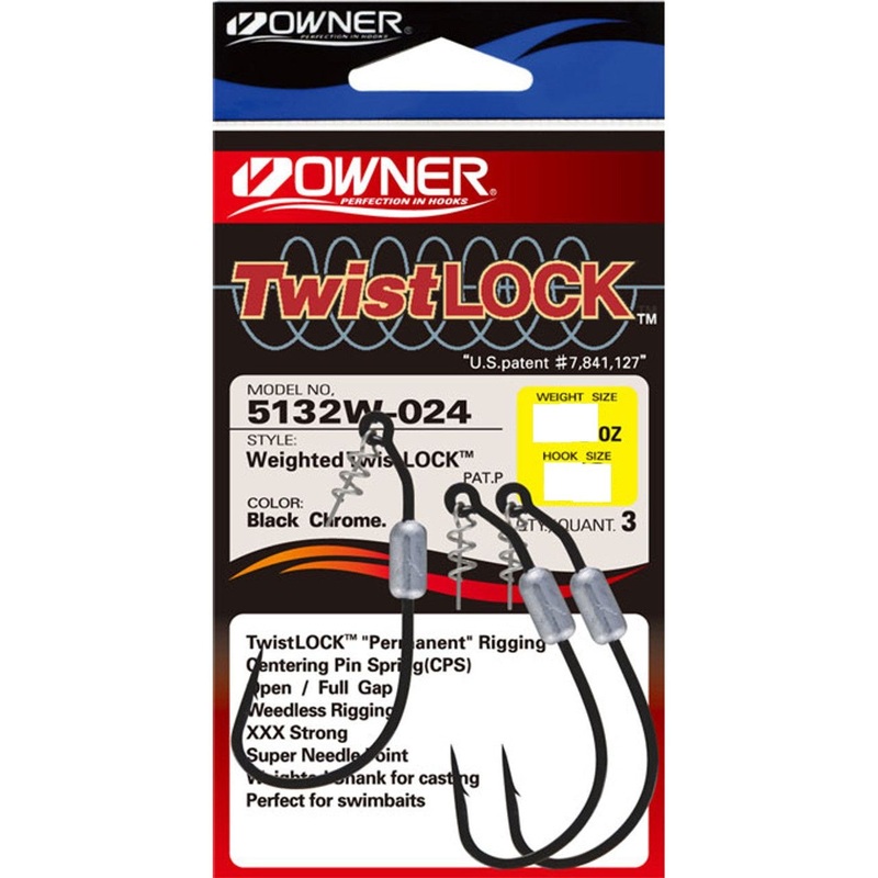 Owner Twistlock Weighted Hook|3/0 – 1/8oz|4/0 – 3/16oz|5/0 – 1/4oz