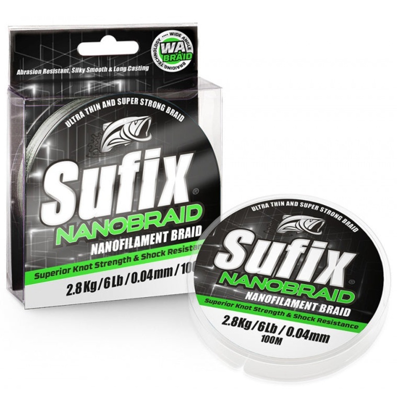 Sufix NanoBraid|4 lb Aqua Camo (150 YDS)|4 lb Low-Vis Green (150 YDS)|6 lb Aqua Camo (150 YDS)|6 lb Low-Vis Green (150 YDS)|8 lb Aqua Camo (150 YDS)|8 lb Low-Vis Green (150 YDS)|10 lb Aqua Camo (150 YDS)|10 lb Low-Vis Green (150 YDS)|12 lb Aqua Camo (150